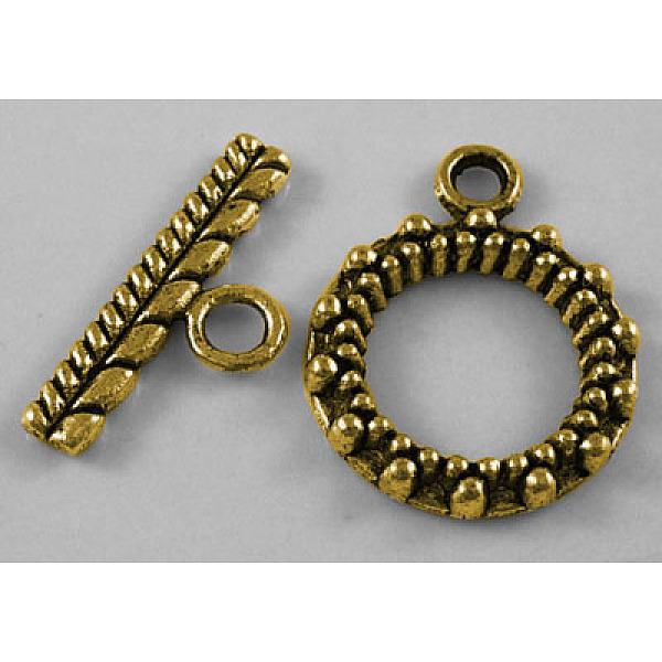

PandaHall Tibetan Style Alloy Toggle Clasps, Cadmium Free & Nickel Free & Lead Free, Antique Golden, 20x15mm, Hole: 8mm Alloy Ring