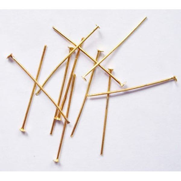 

PandaHall Iron Flat Head Pins, Cadmium Free & Lead Free, Golden, 20x0.75~0.8mm, Head: 2.5mm, about 9700pcs/1000g Iron