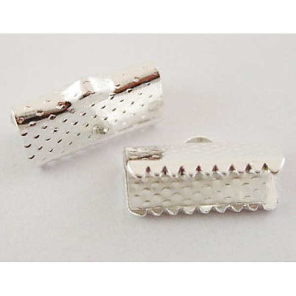 

PandaHall Iron Ribbon Crimp Ends, Nickel Free, Silver, 7x13mm, Hole: 2mm Iron