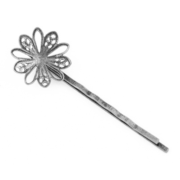 

PandaHall Iron Hair Bobby Pin Findings, Flower, Nickel Free, Platinum, 59x20mm Iron