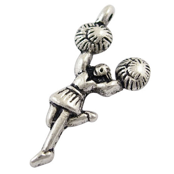 PandaHall Tibetan Style Alloy Pendants, Cheerleader, Lead Free and Nickel Free and Cadmium Free, Antique Silver, 29x14x3mm, Hole: 1.5mm...