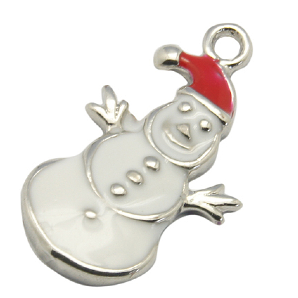 

PandaHall Brass Enamel Pendants, for Christmas, Snowman, Platinum, White, about 13mm wide, 23mm long, 2mm thick, hole: 2mm Brass+Enamel...