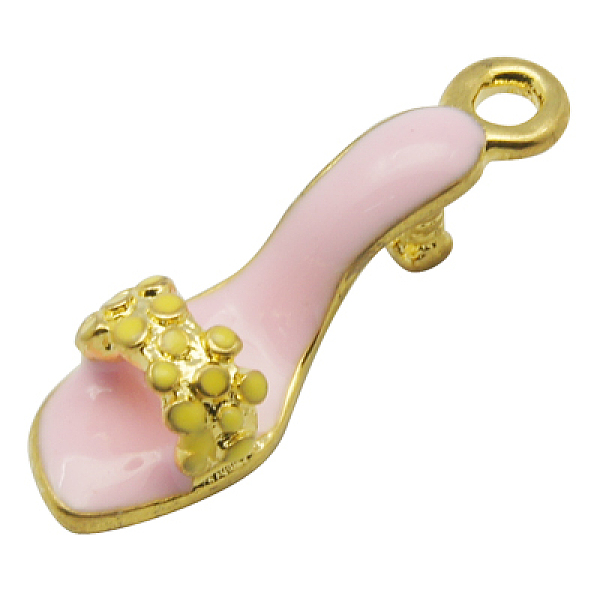 

PandaHall Brass Enamel Pendants, High-Heeled Shoes, Golden Metal Color, Pink, 7x23x6mm, Hole: 2mm Brass+Enamel Shoes Pink