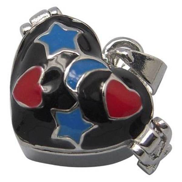 PandaHall Brass Locket Photo Pendant, Enamel, Heart, Platinum Color, Size: about 25mm long, 21mm wide, 12mm thick, hole: 4x6mm Brass Heart