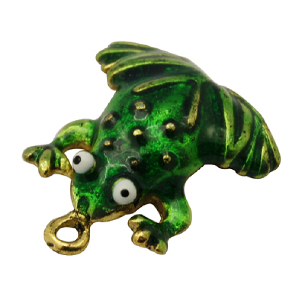 

PandaHall Brass Enamel Pendants, Frog, Golden Color, Green, Size: about 15mm wide, 17mm long, hole: 1.5mm Brass+Enamel Frog Green