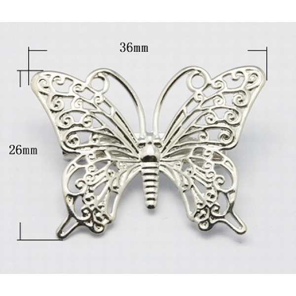 PandaHall Brass Brooches, with Iron Pin, Butterfly, Platinum, 36x26mm Iron PandaHall Brass Brooches, with Iron Pin, Butterfly, Platinum, 36x26mm Iron