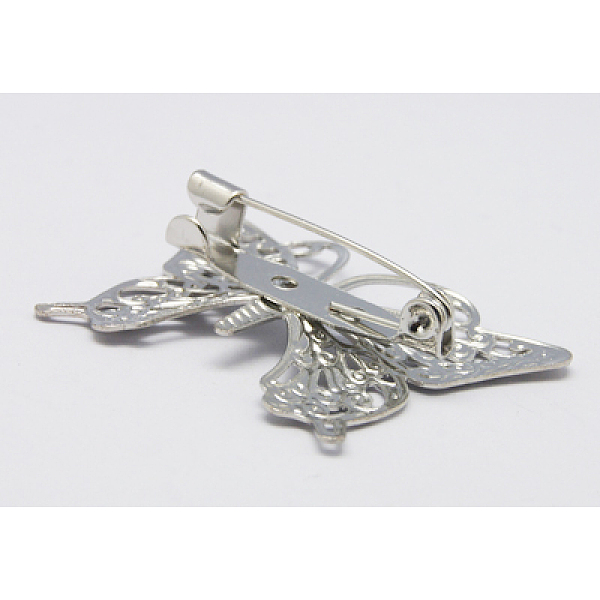 

PandaHall Brass Brooches, with Iron Pin, Butterfly, Platinum, 36x26mm Iron