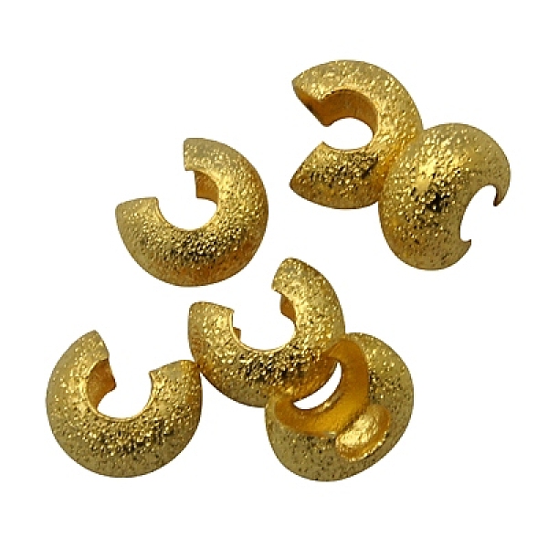 PandaHall Brass Crimp Beads Covers, Golden, About 5mm In Diameter, 4mm Thick, Hole: 2.2mm Brass