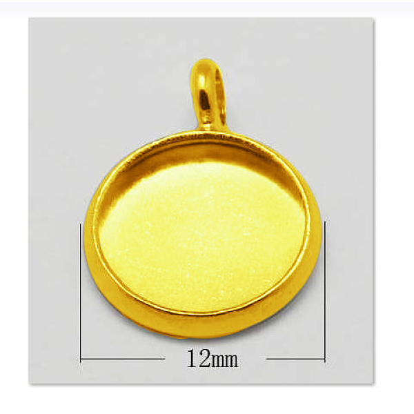 

PandaHall Brass Pendant Cabochon Settings, Plain Edge Bezel Cups, Nickel Free, Golden, Tray: 10mm, 12x2mm, Hole: 3mm Brass Flat Round