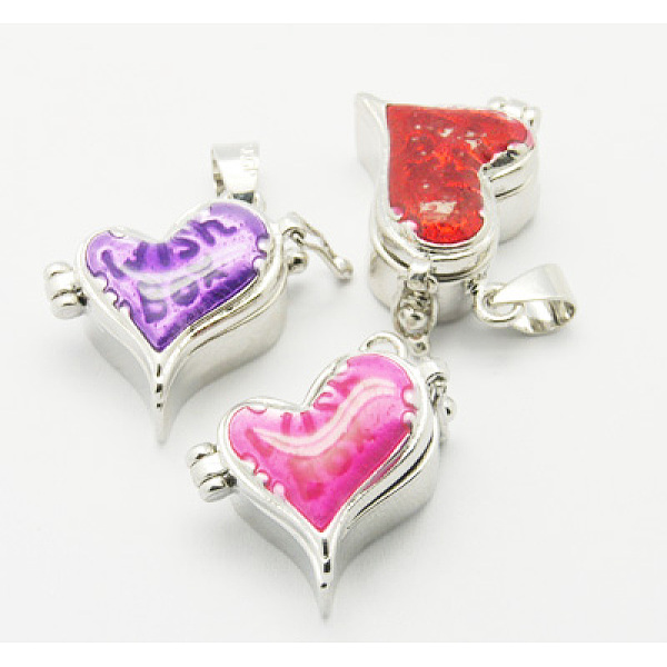 

PandaHall Brass Prayer Box Pendants, Enamel, Heart, Platinum Color, Mixed Color, Size: about 22mm long, 20mm wide, 11mm thick, hole: 4mm..., Multicolor