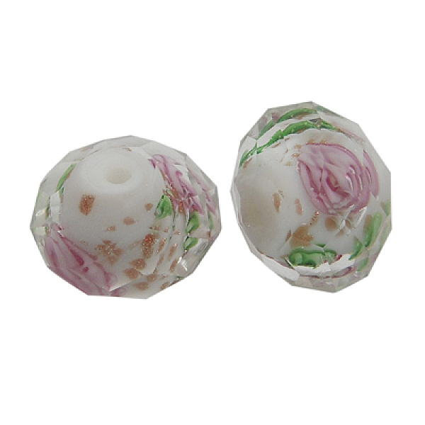 

PandaHall Handmade Gold Sand Lampwork Beads, Inner Flower, Faceted, Rondelle, White, about 10mm in diameter, 8mm thick, hole: 1.5mm Lampwork...