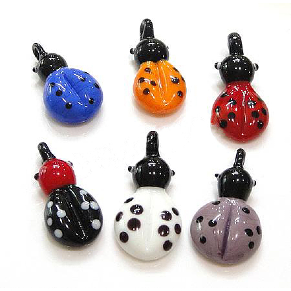 

PandaHall Handmade Lampwork Pendants, Ladybug, Mixed Color, Size: about 19~24mm wide, 42~49mm long, 9~10mm thick, hole: 2.5~4.5mm Lampwork..., Multicolor