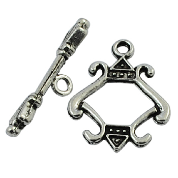 PandaHall Tibetan Style Alloy Toggle Clasps, Cadmium Free & Lead Free, Rhombus, Antique Silver, Rhombus: about 23mm long, 18mm wide, Bar...