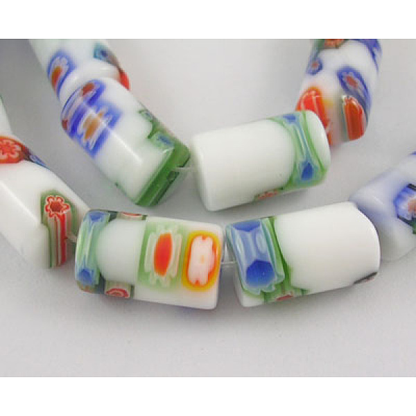 

PandaHall Handmade Millefiori Glass Beads Strands, White Porcelain, Column, Colorful, 12x8mm, Hole: 1mm, about 32pcs/strand, 14.5 inch...