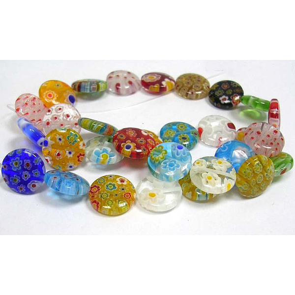 

PandaHall Handmade Millefiori Glass Beads Strands, Flat Round, Mixed Color, 6mm in diameter, hole: 1mm, 65pcs/strand, 16 inch Millefiori..., Multicolor