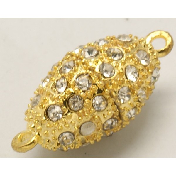 

PandaHall Alloy Magnetic Clasps with Loops, With Rhinestone, Oval, Golden, 25x13mm, Hole: 2mm Alloy+Rhinestone Oval Clear