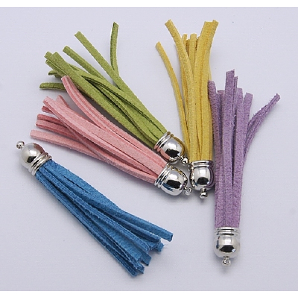PandaHall Suede Tassels, with Platinum Color Brass Findings, Nice for DIY Earring or Cell Phone Straps Making, Mixed Color, about 10mm wide...