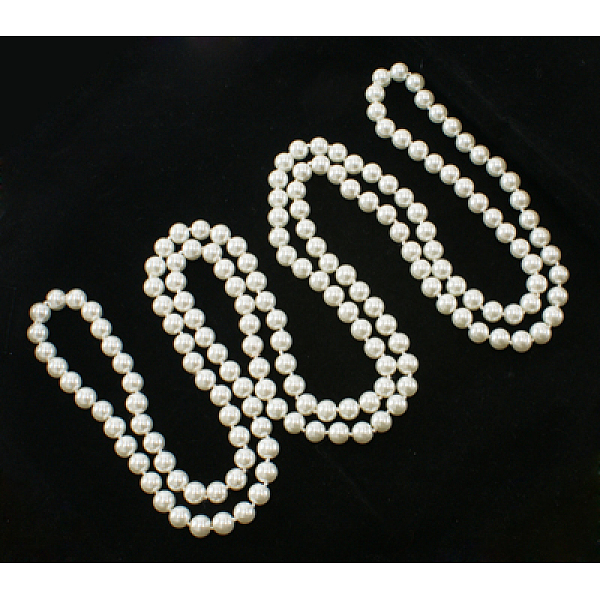 

PandaHall Glass Pearl Beaded Necklaces, 3 Layer Necklaces, White, Necklace: about 58 inch long, Beads: about 8mm in diameter Glass White