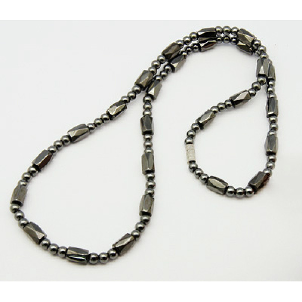 

PandaHall Magnetic Hematite Necklaces, with Brass Screw Clasps, Size: about 19.8 inch long, Beads: about 4~5mm wide, 3~8mm long. Hematite..., Gray