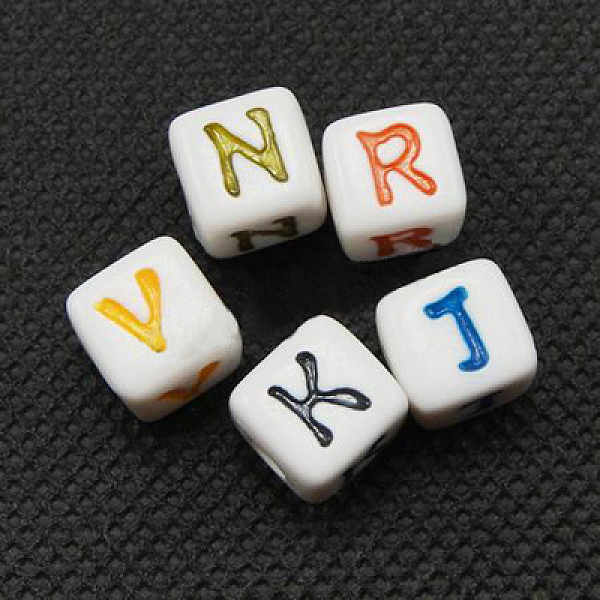 

PandaHall Initial Acrylic Horizontal Hole Beads, Mixed Letters, Cube, White, 11x11x11mm, Hole: 3.5mm Acrylic Letter White