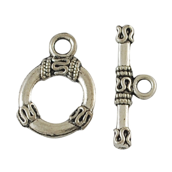 PandaHall Alloy Toggle Clasps, Cadmium Free & Nickel Free & Lead Free, Antique Silver, Ring: 18x13x2mm, Bar: 21x7x2mm, hole: 3mm Alloy Ring
