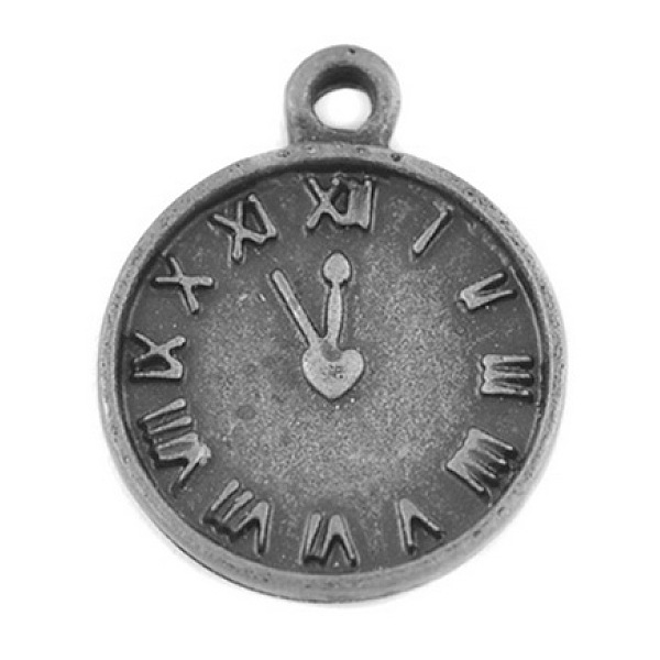 PandaHall Zinc Alloy Pendants, Antique Clock & Flat Round Charms, Lead Free & Cadmium Free & Nickel Free, Antique Silver, Size: about 16mm...