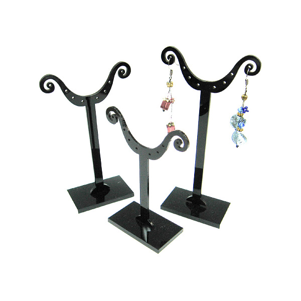 PandaHall Black Pedestal Display Stand, Jewelry Display Rack, Earring Tree Stand, about 6.8cm wide, 9~12.5cm long. 3 Stands/Set Plastic...
