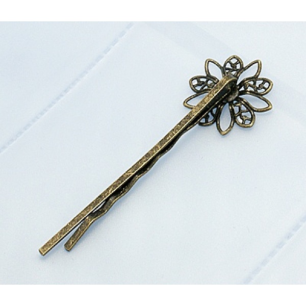 

PandaHall Iron Hair Bobby Pin Findings, Flowers, Antique Bronze Color, 62.5x19x6mm Iron