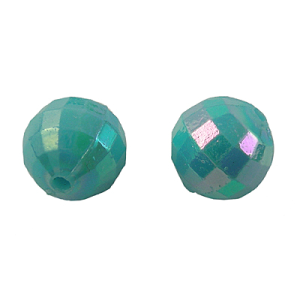 

PandaHall Plating Eco-Friendly Poly Styrene Acrylic Beads, Faceted Round, AB Color, Cyan, about 10mm in diameter, hole: 1mm, about...