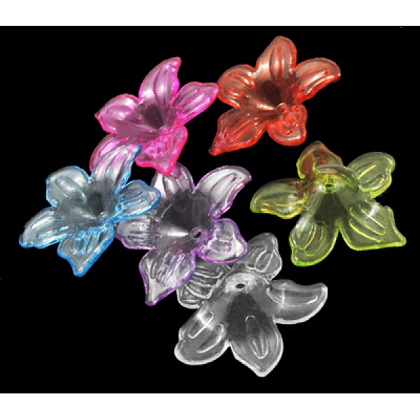 

PandaHall Transparent Acrylic Beads, Flower, Mixed Color, 26.5x6mm, Hole: 1.5~2mm, about 650pcs/500g Acrylic Flower Multicolor