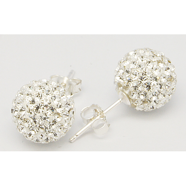 

PandaHall Gifts for Her Valentines Day 925 Sterling Silver Austrian Crystal Rhinestone Ball Stud Earrings for Girl, Round, 001_Crystal..., Clear