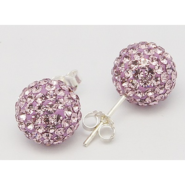 

PandaHall Gifts for Her Valentines Day 925 Sterling Silver Austrian Crystal Rhinestone Ball Stud Earrings for Girl, Round, 212_Light..., Purple