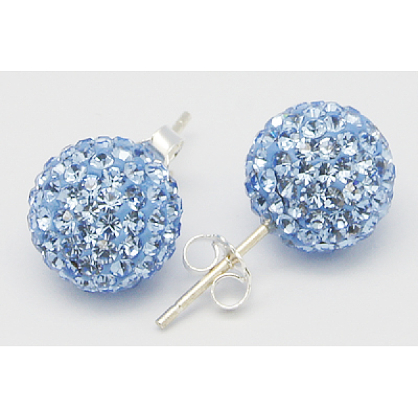 PandaHall Sexy Valentines Day Gifts for Her Sterling Silver Austrian Crystal Rhinestone Ball Stud Earrings, 211_Light Sapphire, about 6mm in...