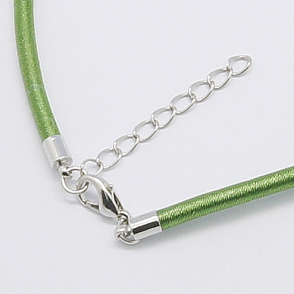 

PandaHall Silk Necklace Cord, with Brass Lobster Claw Clasp and Extended Chain, Platinum, Green, 17~18.5 inch Silk Green