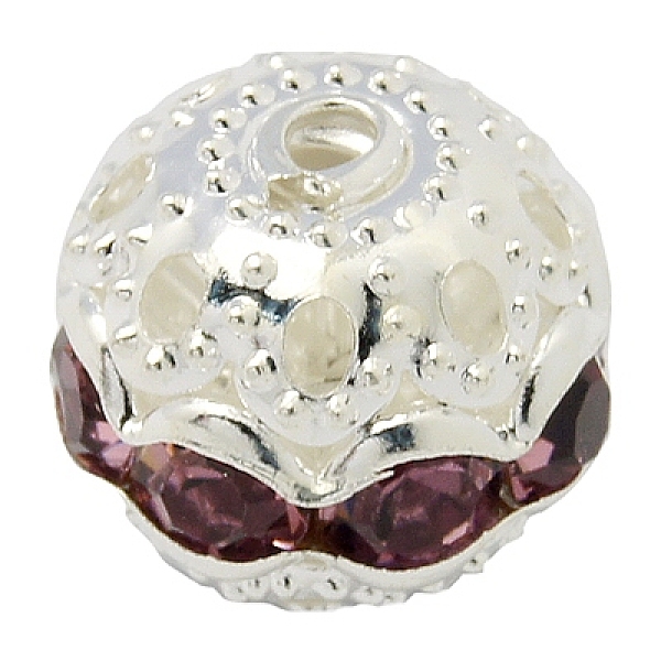 

PandaHall Brass Rhinestone Beads, Grade A, Silver Color Plated, Round, Light Amethyst, 10mm, Hole: 1.2mm Brass+Rhinestone Round Purple