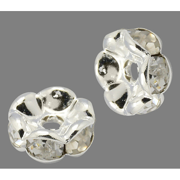 

PandaHall Brass Rhinestone Spacer Beads, Grade A, Wavy Edge, Silver Color Plated, Rondelle, Crystal, 12x4mm, Hole: 2.5mm Brass+Rhinestone..., Clear