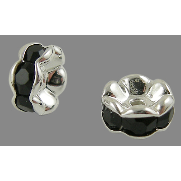 

PandaHall Brass Rhinestone Spacer Beads, Grade AAA, Wavy Edge, Nickel Free, Silver Color Plated, Rondelle, Jet, 6x3mm, Hole: 1mm..., Black