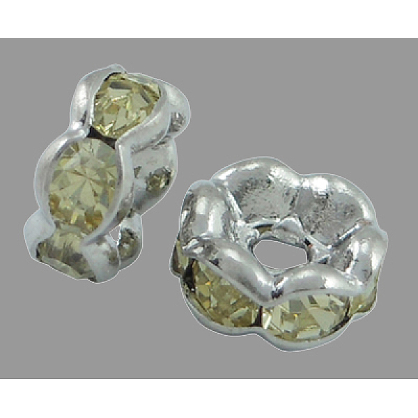 

PandaHall Brass Rhinestone Spacer Beads, Grade AAA, Wavy Edge, Nickel Free, Silver Metal Color, Rondelle, Jonquil, 6x3mm, Hole: 1mm..., Yellow