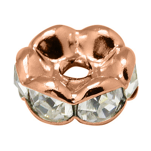 

PandaHall Brass Rhinestone Spacer Beads, Grade AAA, Wavy Edge, Nickel Free, Rose Gold Metal Color, Rondelle, Crystal, 7x3.2mm, Hole: 1.2mm..., Clear