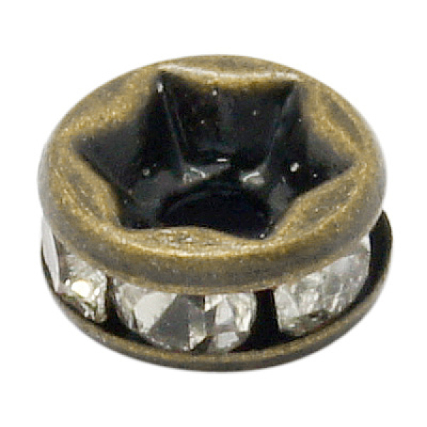

PandaHall Brass Rhinestone Spacer Beads, Grade AAA, Straight Flange, Nickel Free, Antique Bronze Metal Color, Rondelle, Crystal, 10x4mm..., Clear