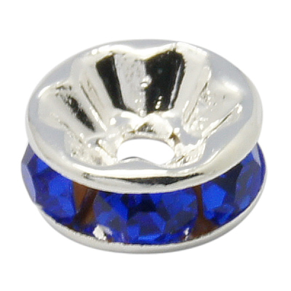 

PandaHall Brass Rhinestone Spacer Beads, Grade A, Straight Flange, Silver Color Plated, Rondelle, Sapphire, 10x4mm, Hole: 2mm..., Blue