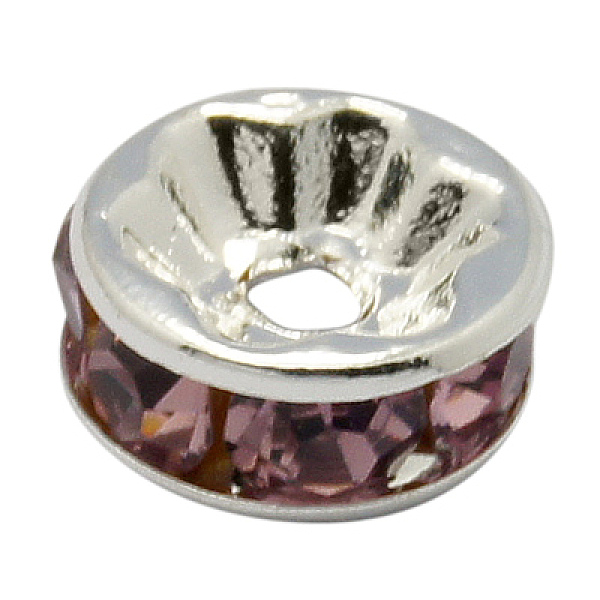 

PandaHall Brass Rhinestone Spacer Beads, Grade AAA, Straight Flange, Nickel Free, Silver Color Plated, Rondelle, Light Amethyst, 5x2.5mm..., Purple