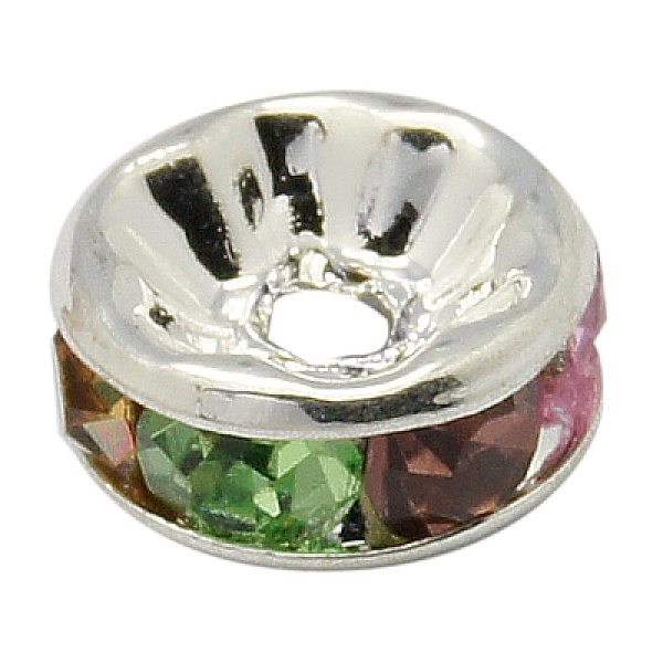 

PandaHall Brass Rhinestone Spacer Beads, Grade AAA, Straight Flange, Nickel Free, Silver Metal Color, Rondelle, Colorful, 5x2.5mm, Hole: 1mm..., Multicolor