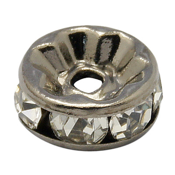 

PandaHall Brass Rhinestone Spacer Beads, Grade A, Straight Flange, Gunmetal, Rondelle, Crystal, 7x3.2mm, Hole: 1.2mm Brass+Rhinestone..., Clear