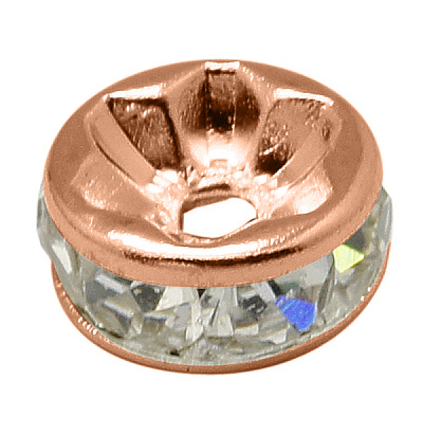 

PandaHall Brass Rhinestone Spacer Beads, Grade AAA, Straight Flange, Nickel Free, Rose Gold Metal Color, Rondelle, Crystal, 7x3.2mm, Hole..., Clear
