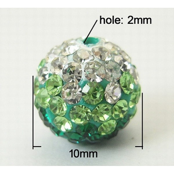 

PandaHall Mideast Rhinestone Beads, with Polymer Clay, Round Pave Disco Ball Beads, Lime, Size: about 10mm in diameter, hole: 2mm..., Green