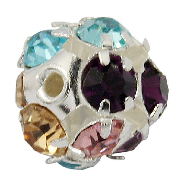 

PandaHall Brass Rhinestone Beads, Grade A, Silver Color Plated, Colorful, Size: about 8mm in diameter, hole: 1mm Brass+Rhinestone Round