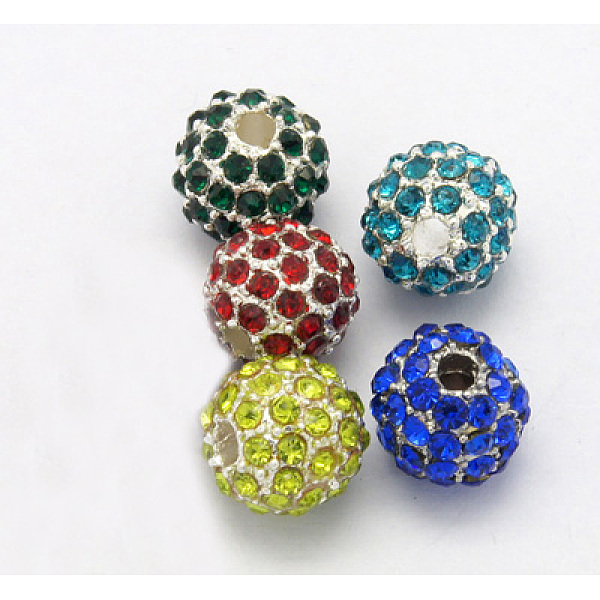 

PandaHall Alloy Beads, with Rhinestones, Grade A, Round, Silver Color Plated, Mixed Color, Size: about 8mm in diameter, hole: 2mm..., Multicolor