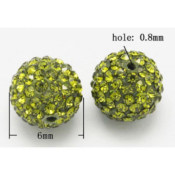 

PandaHall Grade A Rhinestone Pave Disco Ball Beads, for Unisex Jewelry Making, Round, Peridot, PP7(1.35~1.4mm), 6mm, Hole: 0.8mm Polymer..., Green