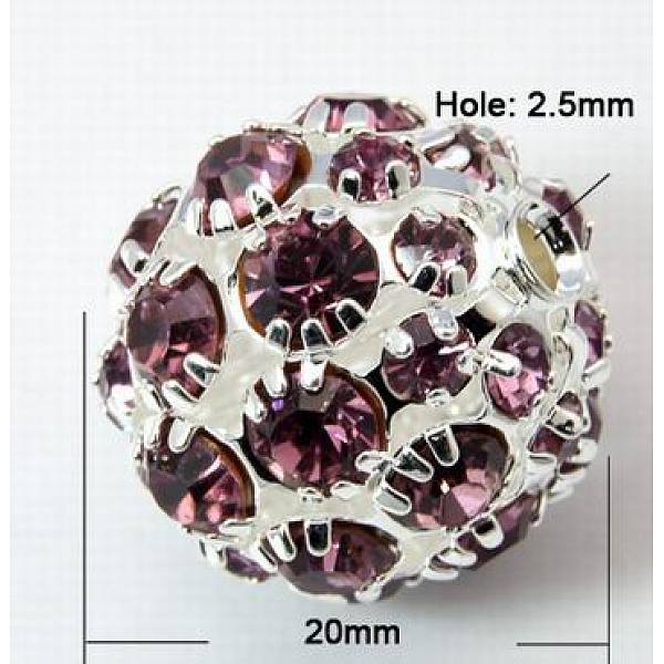 

PandaHall Brass Rhinestone Beads, Grade A, Round, Dark Violet, 20mm, Hole: 2.5mm Brass+Rhinestone Round Purple